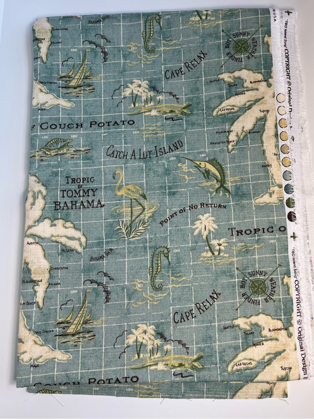 Tommy Bahama Upholstery Fabric TBO Island Song Blue Coastal Fun 2+ yds 82" X 56"